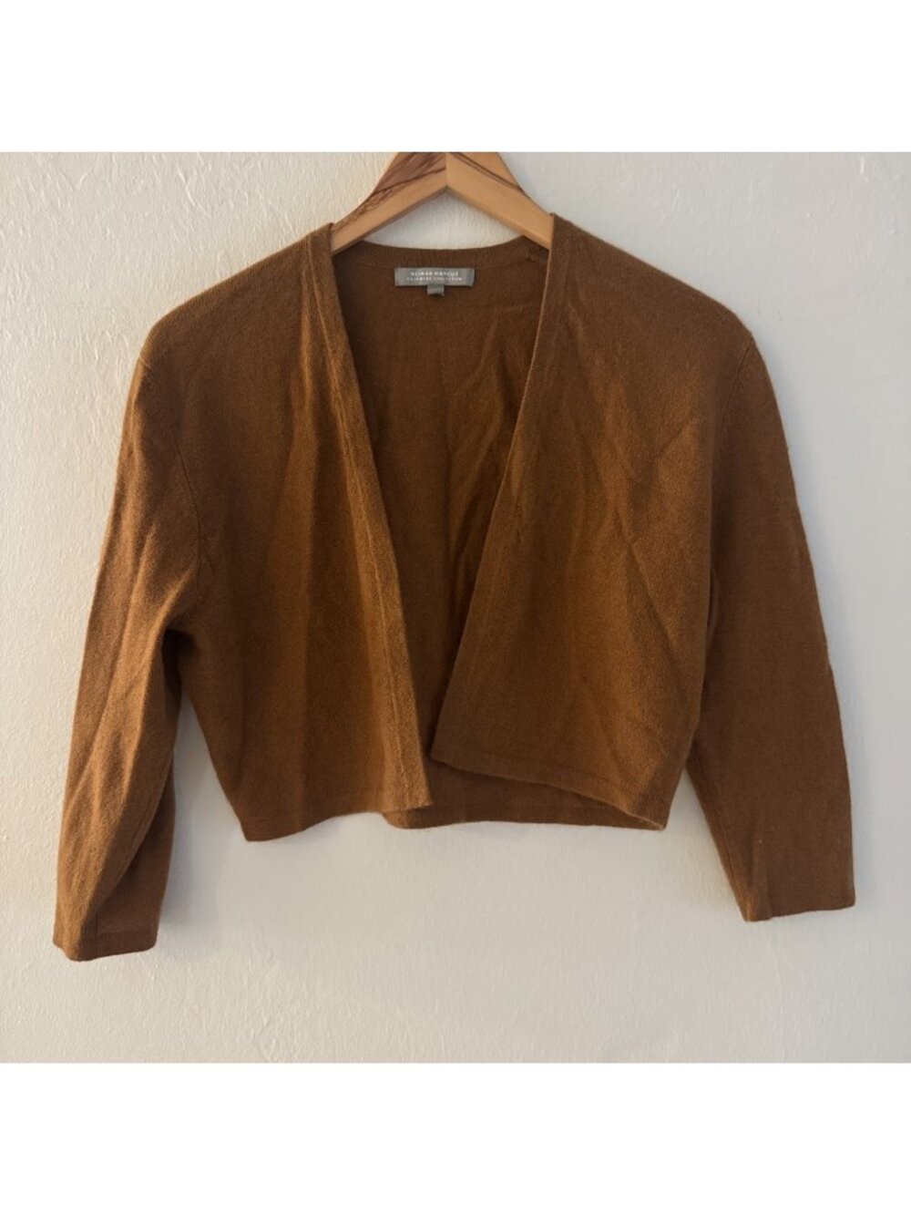 Neiman Marcus Cashmere Collection Tan Cropped Open Cardigan Sweater Large L